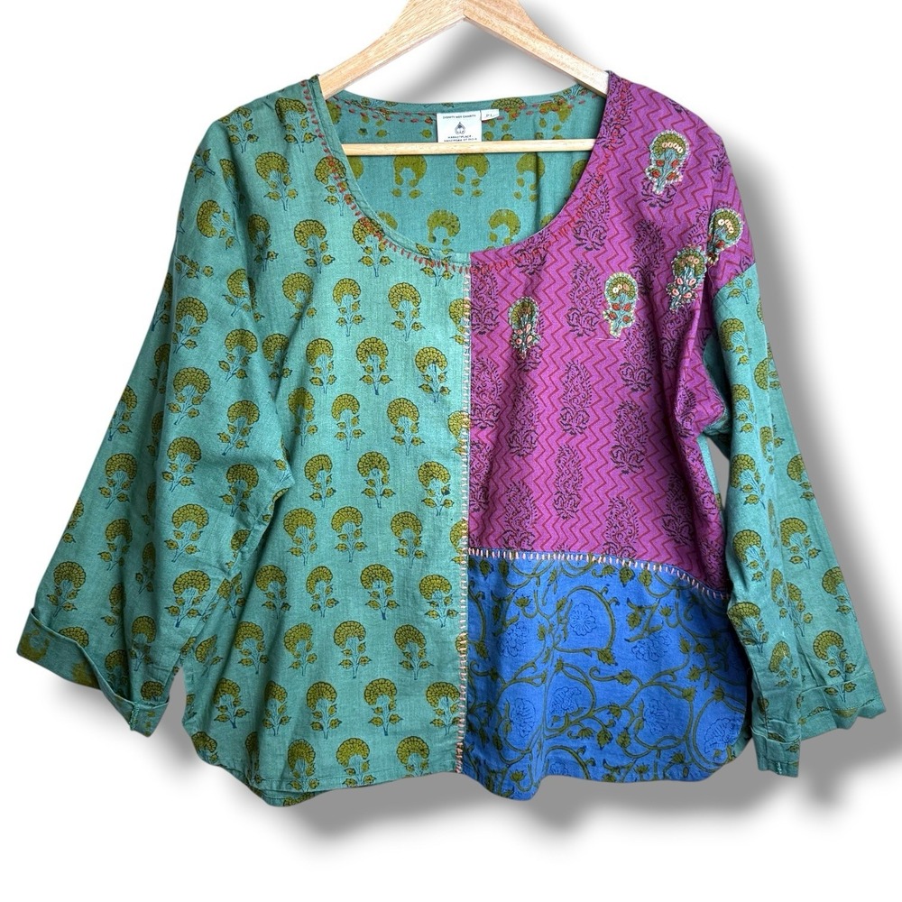 Patchwork Block Print Tunic Womens PL Artisan Hippie Boho Marketplace India‎